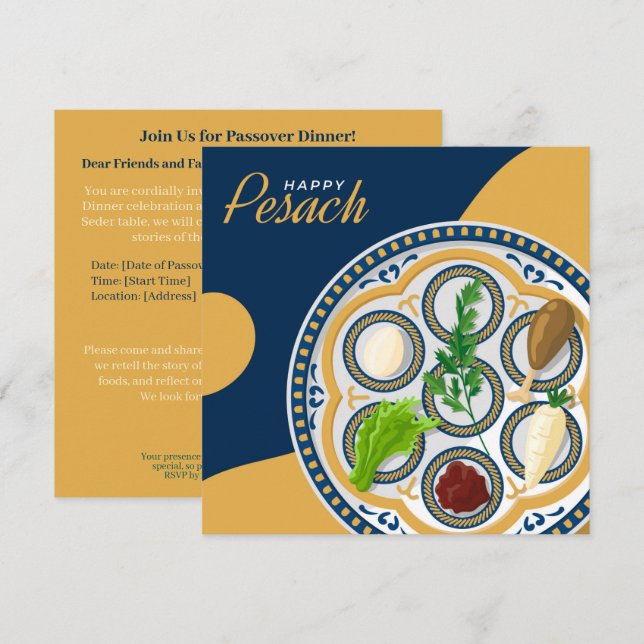 Bonne Pâque| Belle Invitation Seder Pesach (Devant / Derrière)