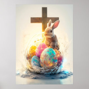 Bonne Pâques Bunny Cross Religion Poster
