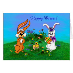 Bonne Pâques ! Lapin avec lapin et poussin