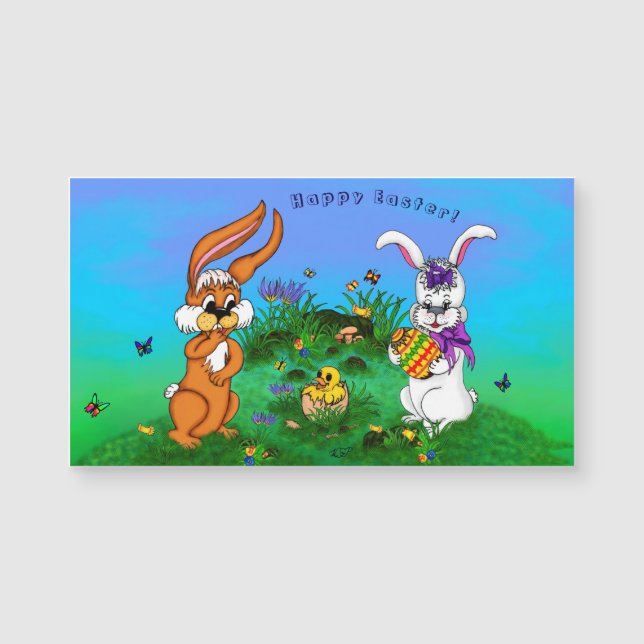 Bonne Pâques ! Lapin avec lapin et poussin (Devant)