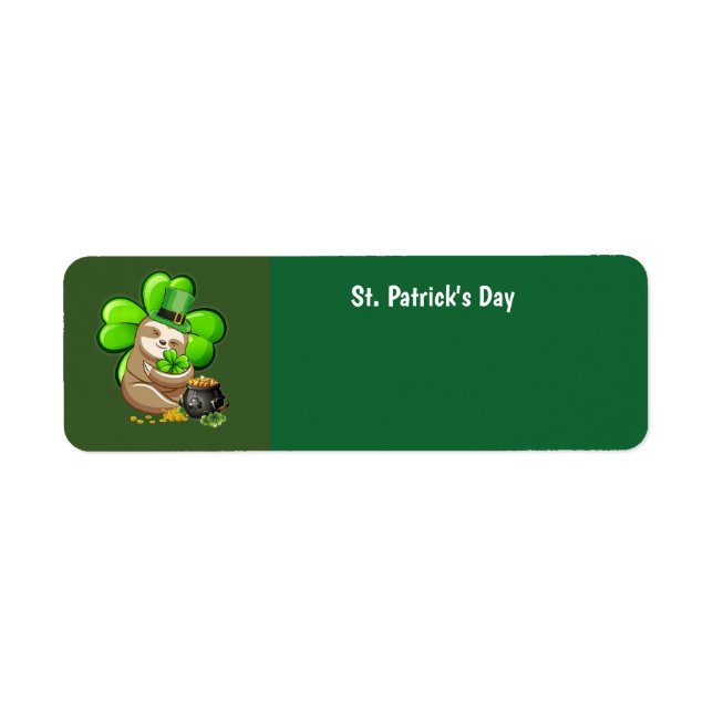 Bonne Saint Patrick's Day Sloth étiquette de adres (Devant)