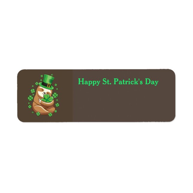 Bonne Saint Patrick's Day Sloth étiquette de adres (Devant)