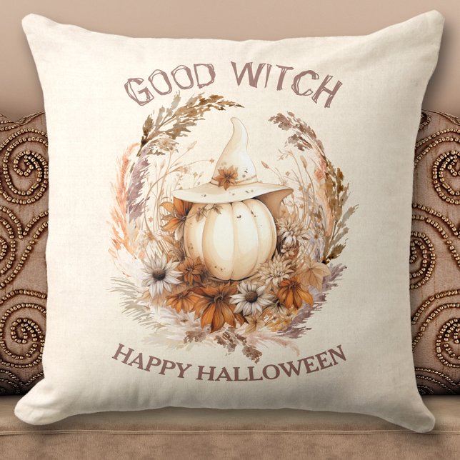 Bonne sorcière Halloween Boho Citrouille Coussin (Good Witch Halloween Boho Pumpkin Pillow)