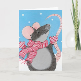 Bonne souris dans la carte de Noël neige