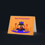 Bonne Thanksgivukkah Funny Turquie Carte de voeux<br><div class="desc">Une carte de voeux originale et humoristique c.a.teresa ou une invitation avec un couple de dindes grillées au vin, l'une avec un yamaka, à une table avec une menorah et l'étoile de David. La carte parfaite pour célébrer la combinaison de Thanksgiving et Hanoukka qui tomberont ensemble cette année. Ces cartes...</div>