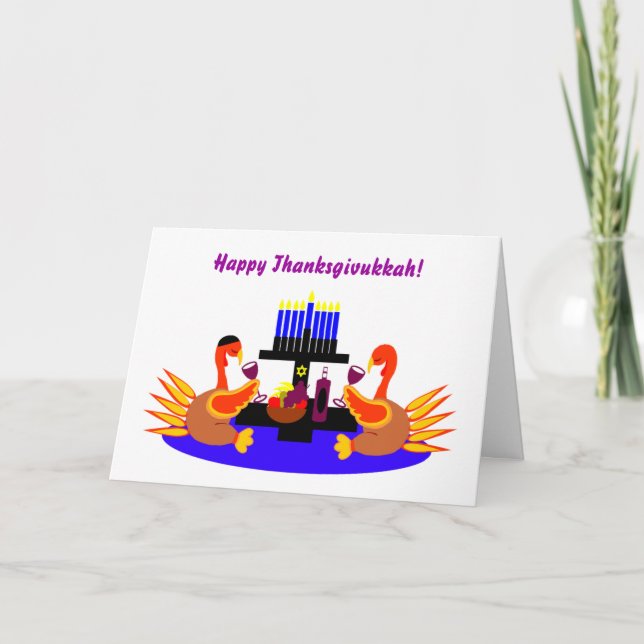 Bonne Thanksgivukkah Funny Turquie Carte de voeux (Devant)