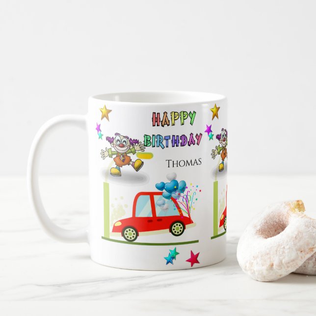 Bonne voiture de clown de Mug Anniversaire (Avec donut)