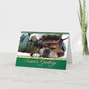 Bonnes Fêtes carte de chien Boxer militaire