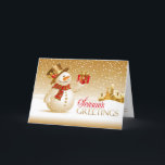 Bonnes Fêtes Carte de voeux pliée Snowman<br><div class="desc">Besoin d'envoyer des cartes de voeux spéciales pour Noël cette saison ? Cette élégante carte de Snowman doré est parfaite pour vous ! Tout ce que vous avez à faire est de changer les textes sur la carte. Pour modifier la police, la couleur et la taille des textes, ou pour...</div>