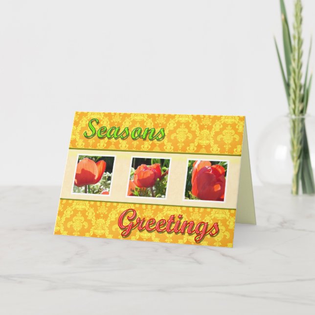 Bonnes Fêtes fleurs rouges carte de voeux. (Devant)