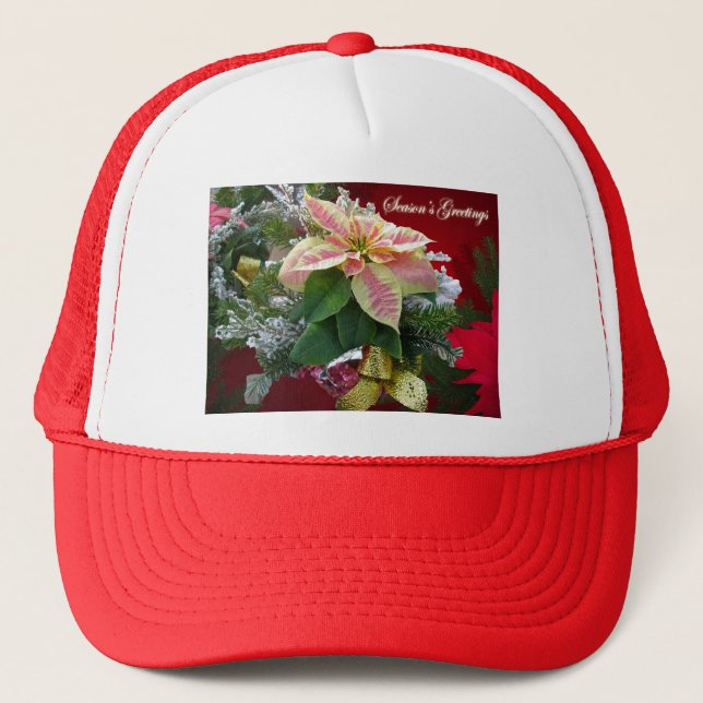 Bonnes Fêtes Poinsettia Floral Casquette (Devant)