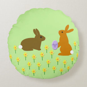 Bonnets de Pâques et jonquilles Coussin rond