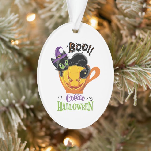 Boo Black Cat, Scary Pumkin Coffee Halloween (Arbre)
