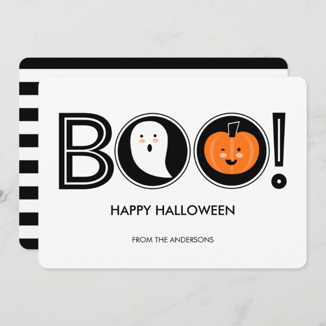 Boo ! Bonne carte plat Halloween (Devant / Derrière)
