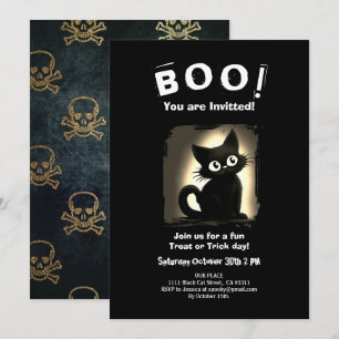 Boo Cute Chat noir Halloween Fête Invitation
