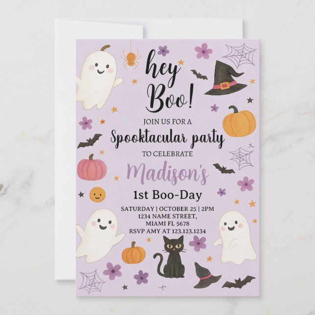 Boo Day 1er anniversaire Invitation | Joli fantôme (Devant)