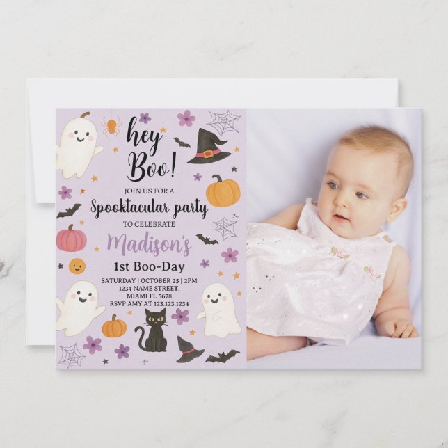 Boo Day 1er anniversaire Invitation | Joli fantôme (Devant)