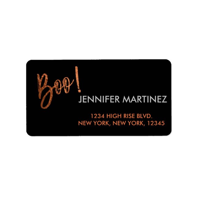 Boo ! Étiquette de adresse Halloween moderne (Devant)