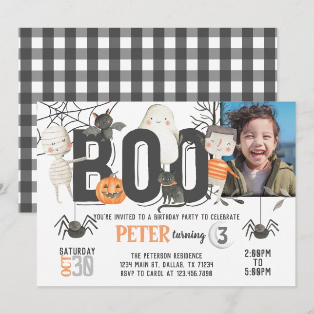 Boo Ghost Halloween Anniversaire Fête Invitation (Devant / Derrière)
