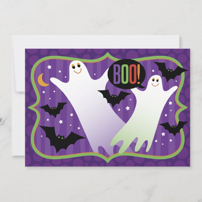 Boo! Halloween Invitation de fête fantômes mignons (Devant)