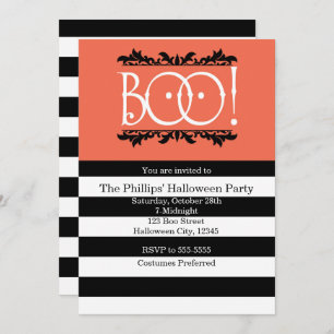 Boo ! Invitations d'Halloween noir blanc et orange