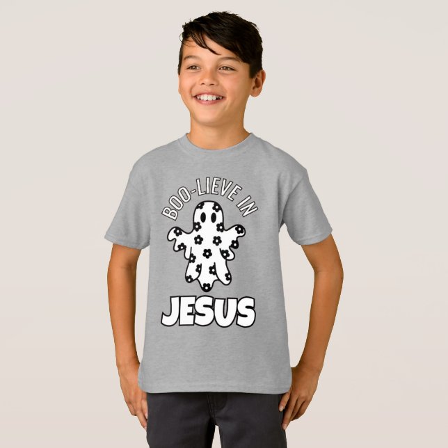 Boo-lieve in Jesus Kids Fine Jersey T-shirt (Devant entier)