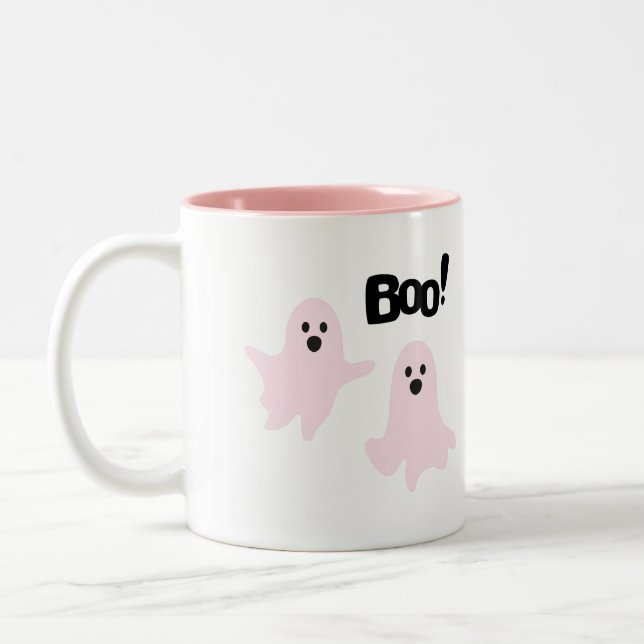 Boo mignon Halloween Fantômes roses Éffrayant Mug (Gauche)