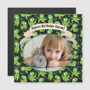 Boo Octopus Green Cute Anniversaire de enfant Magn