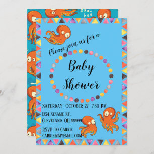 Boo Octopus Orange Baby shower Invitation