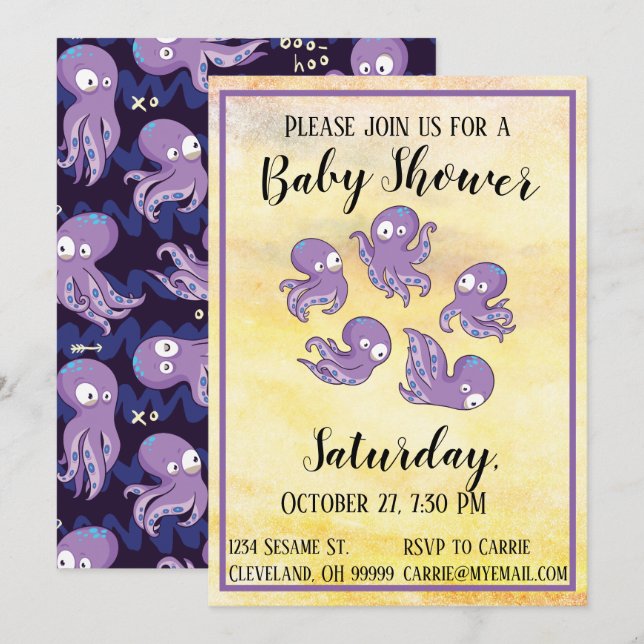 Boo Octopus Purple Baby shower Invitation (Devant / Derrière)