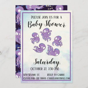 Boo Octopus Purple Baby shower Invitation