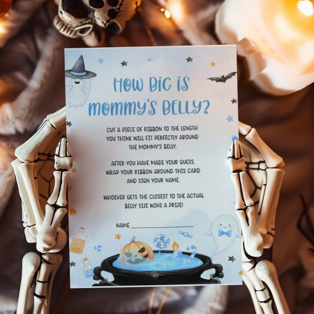 Boo-oy Halloween Quelle est la taille Mommys Belly (Blue Oh Sheet Baby Shower How Big is Mommy's Belly Game)