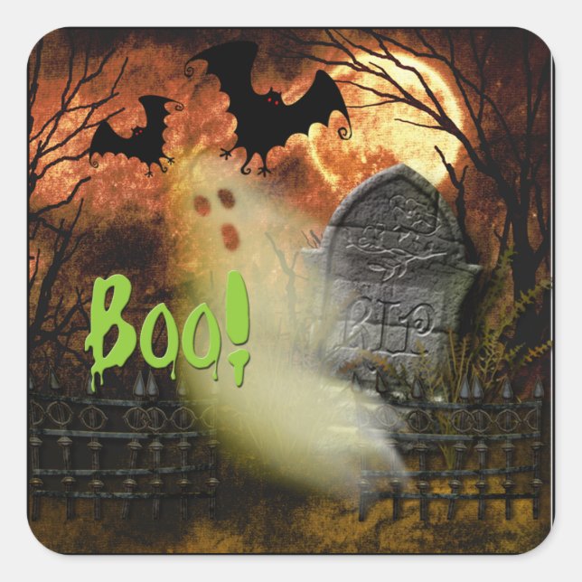 Boo ! Sticker Haunted Cemetary Halloween (Devant)
