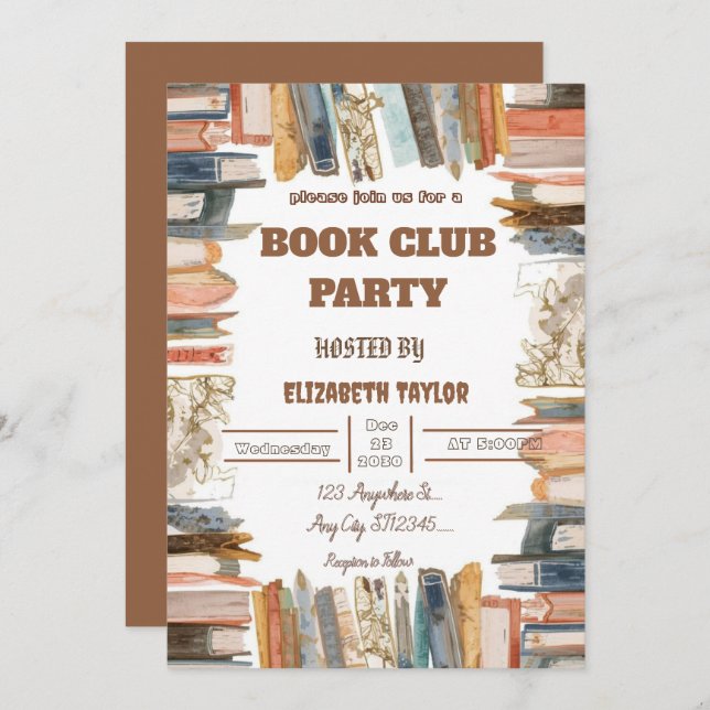 Book Club Party Invitation – Cozy Reading Night (Devant / Derrière)