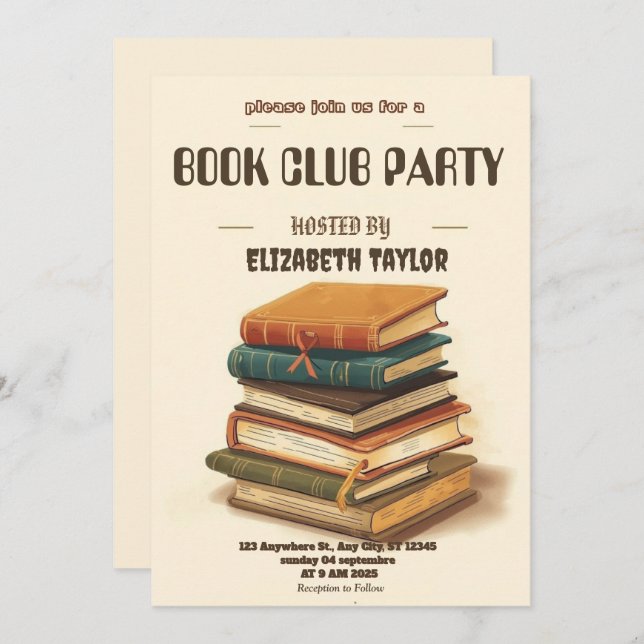 Book Club Party Invitation – Cozy Reading Night (Devant / Derrière)
