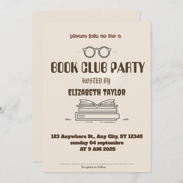 Book Club Party Invitation – Cozy Reading Night (Devant / Derrière)