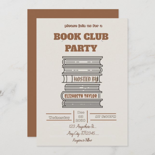 Book Club Party Invitation – Cozy Reading Night (Devant / Derrière)