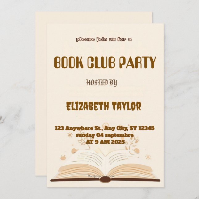Book Club Party Invitation – Cozy Reading Night (Devant / Derrière)