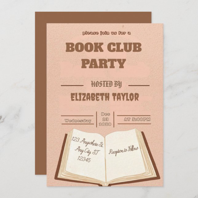 Book Club Party Invitation – Cozy Reading Night (Devant / Derrière)