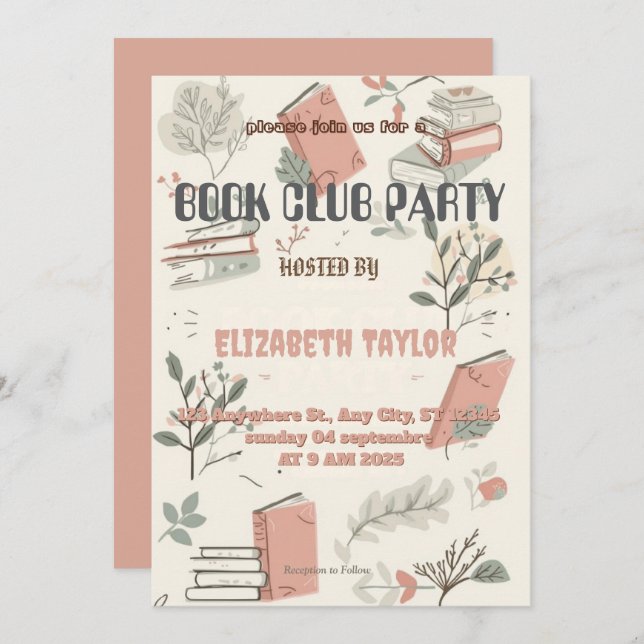 Book Club Party Invitation – Cozy Reading Night (Devant / Derrière)