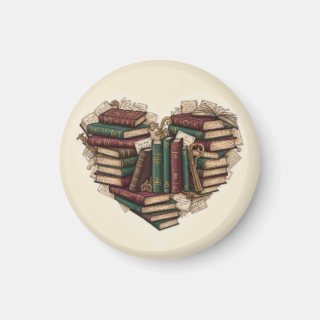 Book Heart Magnet | Vintage Aesthetic Reader Art (Devant)