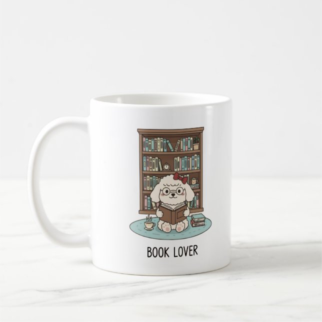 Book Lover Poodle Puppy Pastel Reading Mug Design (Gauche)