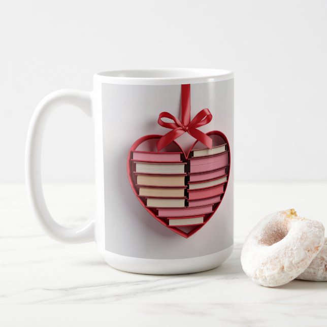 Book Lover Red Heart Shaped Gift Box Classic Mug (Avec donut)