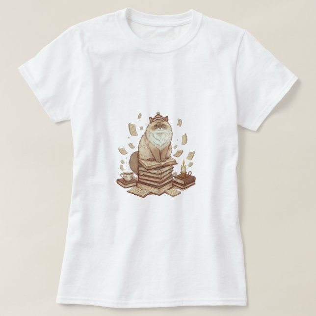 Bookish Cat Aesthetic T-Shirt (Design devant)