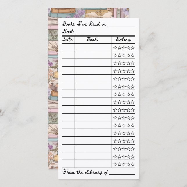 Bookish Reading List Tracker Flat Card (Devant / Derrière)