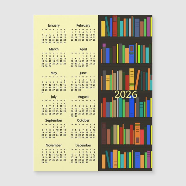 Bookshelves 2026 Calendar Magnetic Card (Devant)
