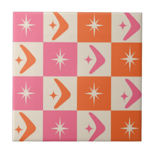 Boomerangs à carreaux milieu du siècle rose et ora