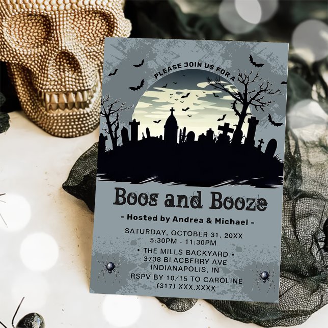 Boos and Booze Moon Halloween Party Invitation (Créateur téléchargé)