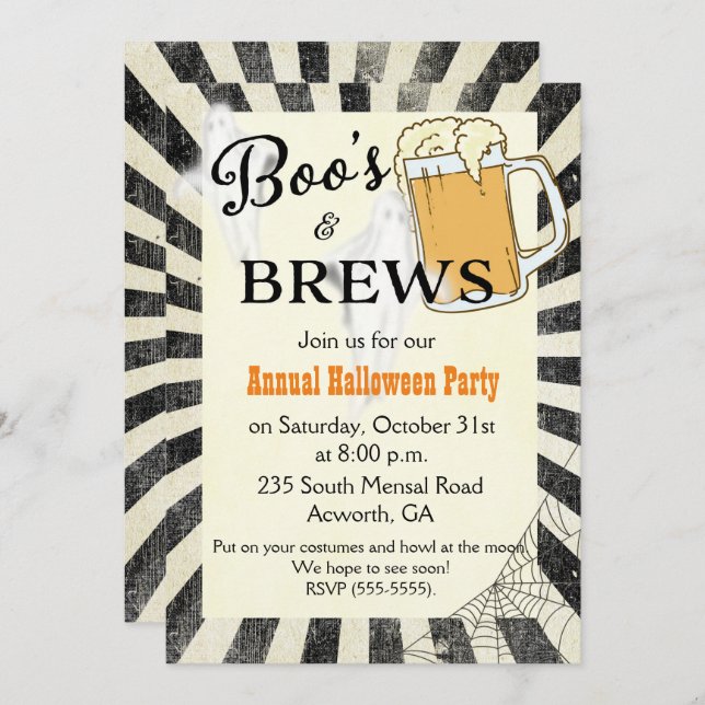 Boos and Brews Halloween Party Invitation (Devant / Derrière)