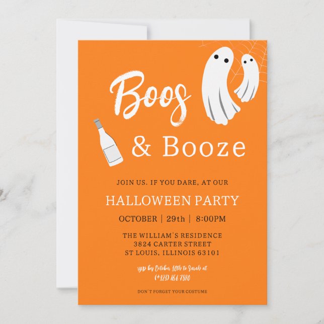 Boos & Booze Adulte Halloween Orange Invitation (Devant)